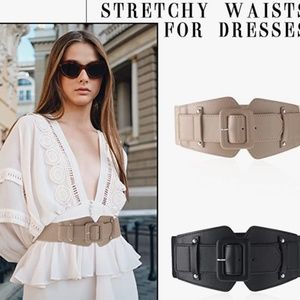 Chicyis Retro Elastic Belt - Coffee Faux Leather & Wide Cinch Fit